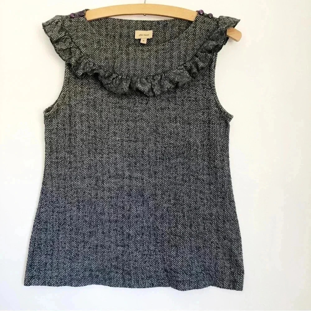 Ella Moss Herringbone Sleeveless Ruffle Chest Top
